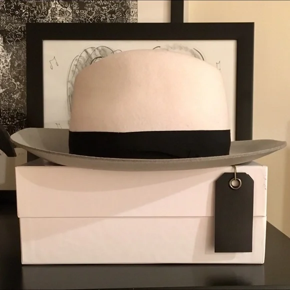RAG & BONE WOOL FEDORA, SZ MEDIUM WHITE & GREY